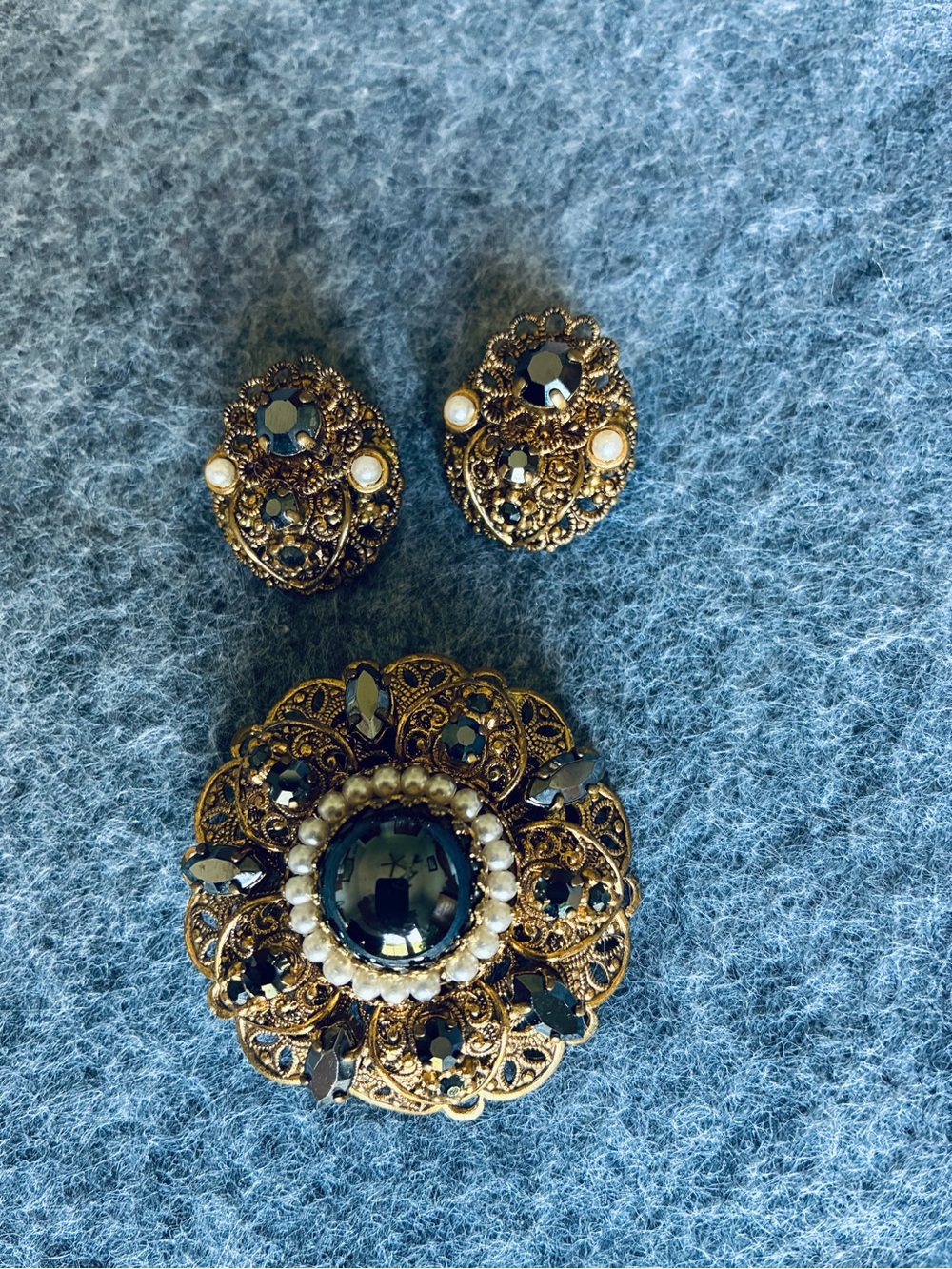 Vintage European Mid-Century Brooch/Earring Set, Collector, Rare.